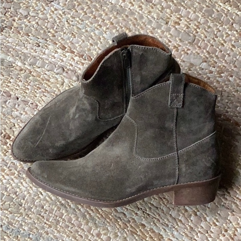 ♦️ MADEWELL ankle boot 6.5 Barnwood suede booties low heel mink olive moss